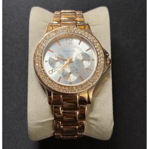 Style & Co Wristwatch Womens OS Rose Gold Crystal Bezel Chronograph Look Fashion